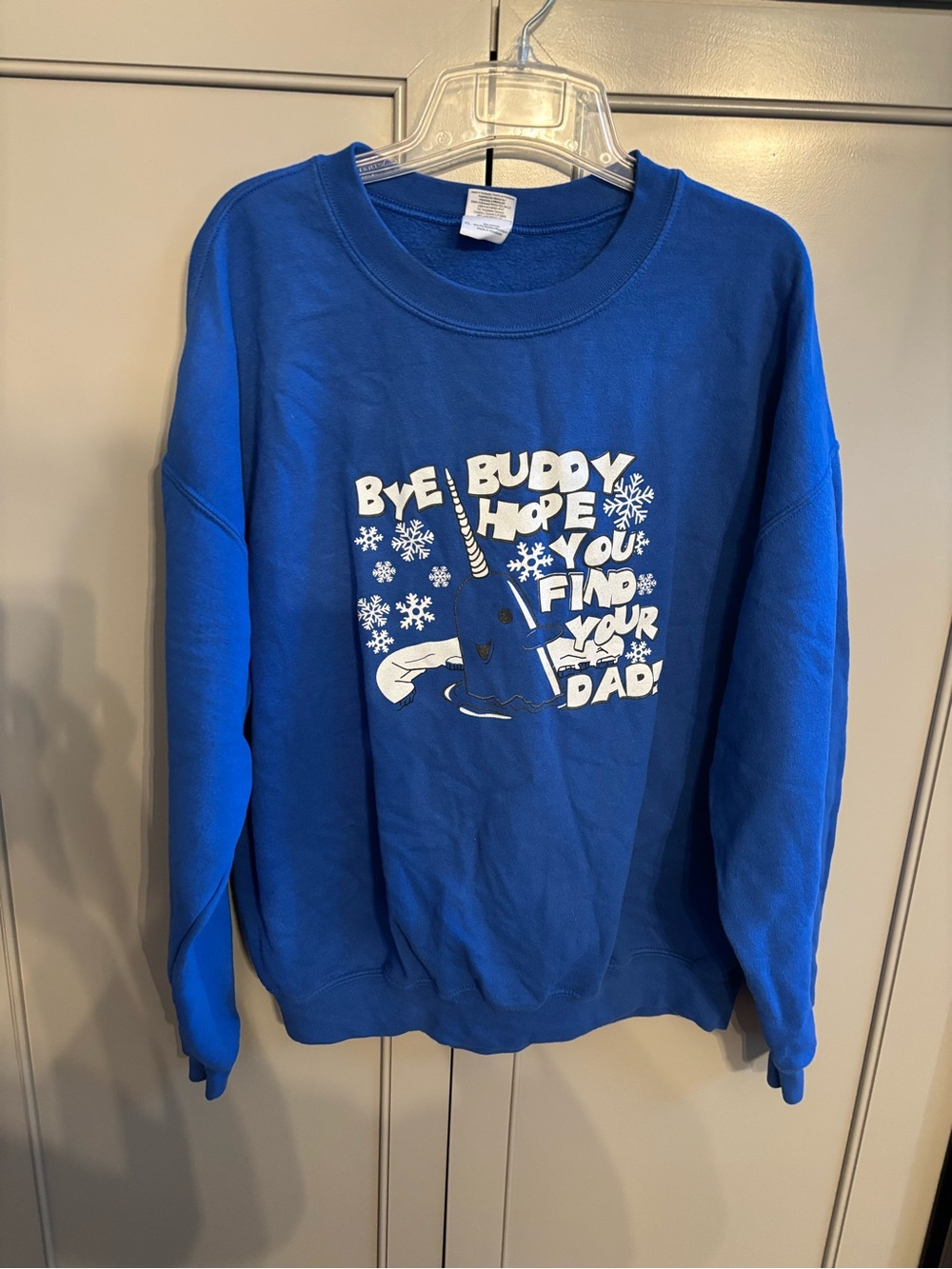 Blue Graphic Crewneck Sweatshirt- ELF narwhal Novelty XL
